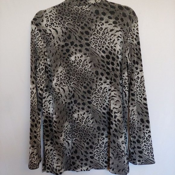 Chices Travelers Black/Gray Leopard Pattern Button Down Slinky Knit Blouse S1 - Picture 7 of 9